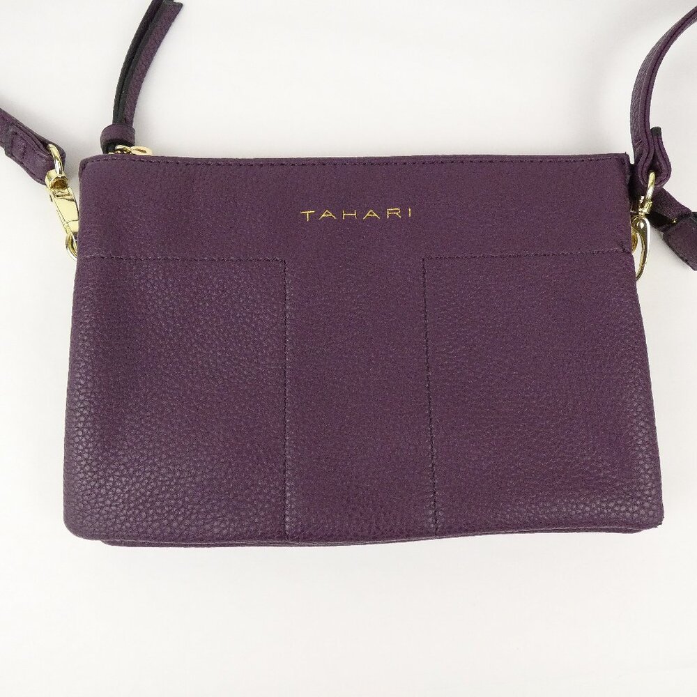 Tahari Crossbody Bag Purse Purple Pebbled Vegan Leather Travel Organizer Pockets